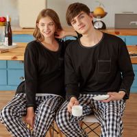 Black and white plaid knitted cotton pajamas 20