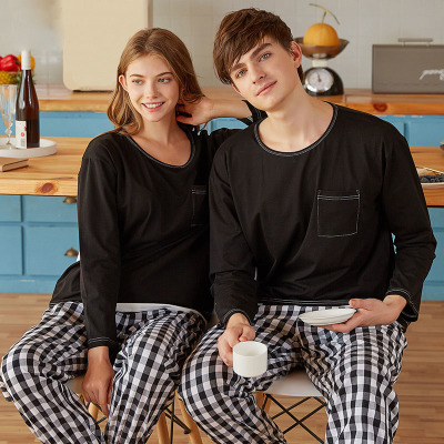 Black and white plaid knitted cotton pajamas 20