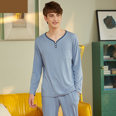 Y-neck simple solid color pajamas 06