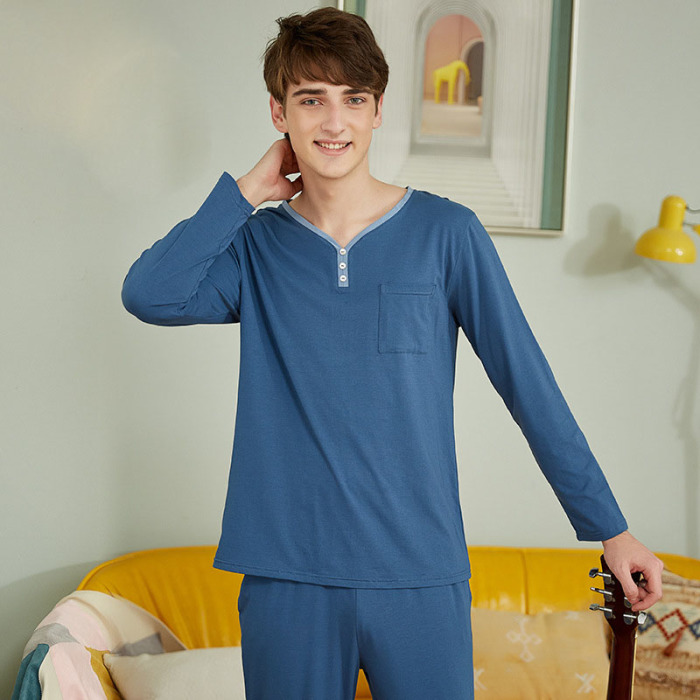 Y-neck simple solid color pajamas 06