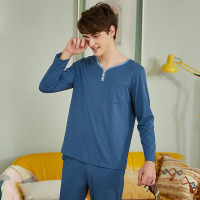 Y-neck simple solid color pajamas 06