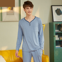 Y-neck simple solid color pajamas 06