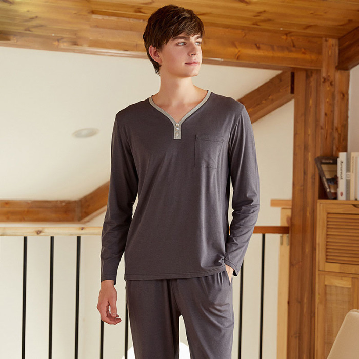Y-neck simple solid color pajamas 06