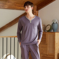 Y-neck simple solid color pajamas 06