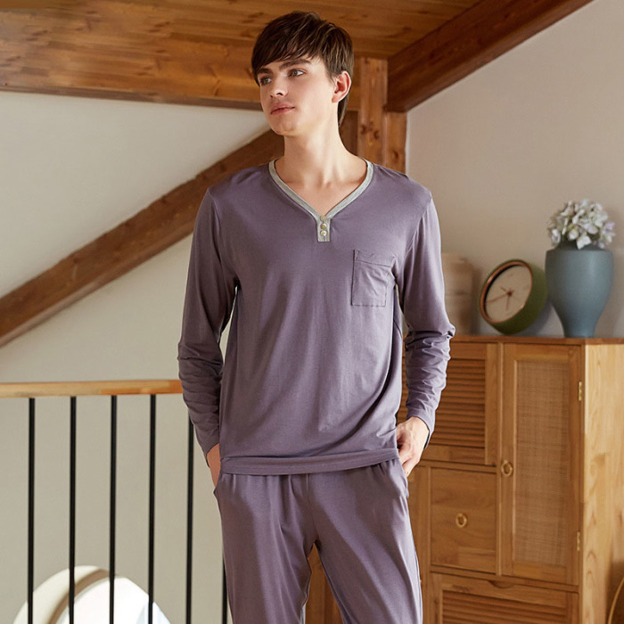 Y-neck simple solid color pajamas 06