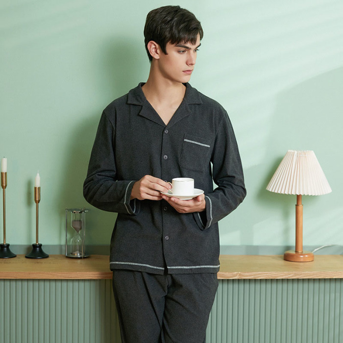 Simple Lapel Long Sleeve Pajamas 50