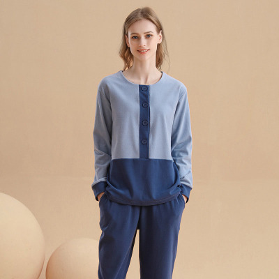 De Velvet Round Neck Splicing Pajamas 137