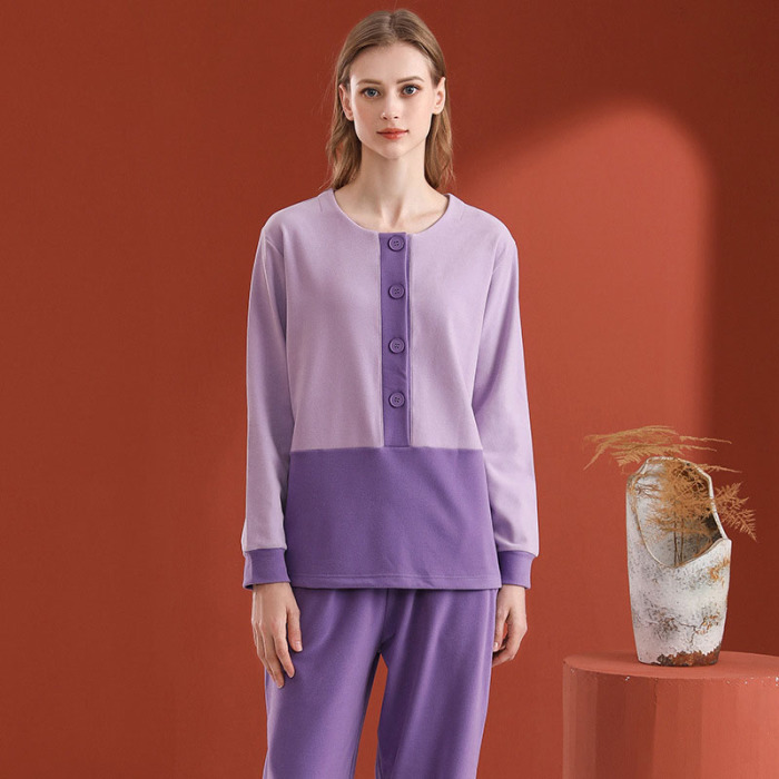 De Velvet Round Neck Splicing Pajamas 137