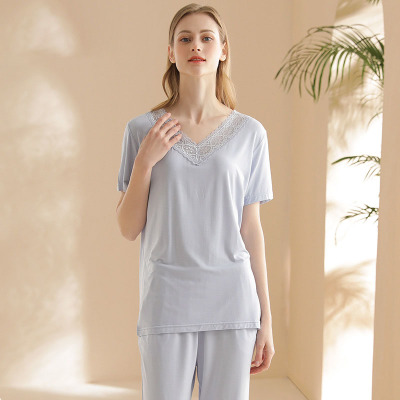 Feminine Lace V-Neck Pajamas 118